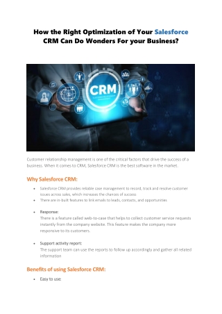 How The Right Optimization of Your Salesforce CRM Can Do Wonders For your Business?
