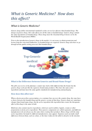 What is Generic Medicine?