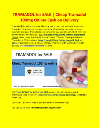 TRAMADOL for SALE | Cheap Tramadol 100mg Online Cash on Delivery