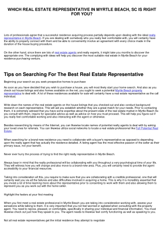 WHICH PROPERTY REPRESENTATIVE IN MYRTLE BEACH, SC IS PERFECT FOR YOU?