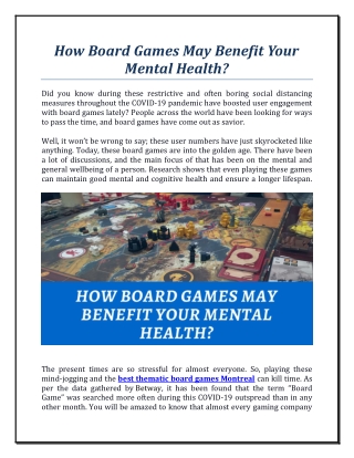 How Can Playing Board Games Benefit The Mental Health?