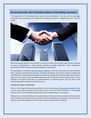 Do you know the role of franchise lawyer in franchising a business?