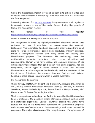 Iris Recognition Market 2020 Industry Research, Share, Trend, Global Industry Size, Future Analysis, Regional Outlook to