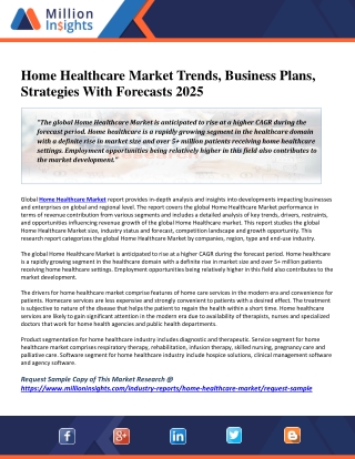 Home Healthcare Market Trends, Business Plans, Strategies With Forecasts 2025