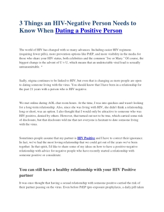 3 Things an HIV Negative Person Needs to know when Dating a Positive Person