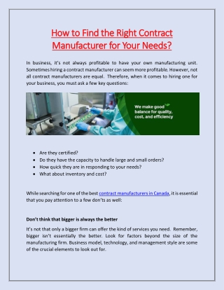 How to Find the Right Contract Manufacturer for Your Needs?