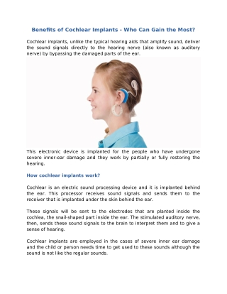 Benefits of Cochlear Implants | Vikram ENT Hospital