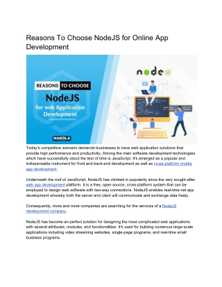 Reasons To Select NodeJS for Web App Development