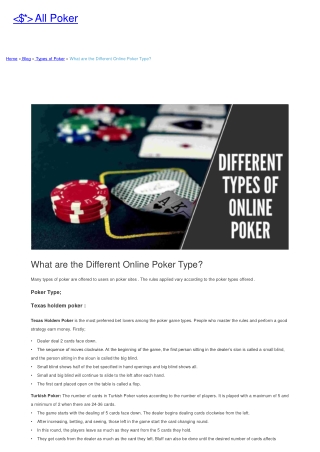 What are the Different Online Poker Type