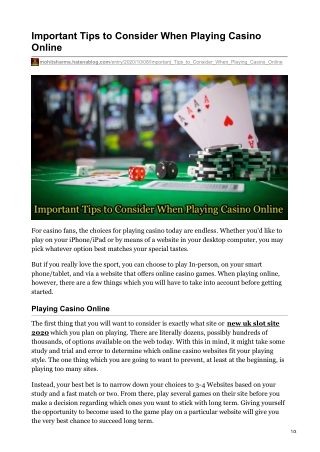 Important Tips to Consider When Playing Casino Online