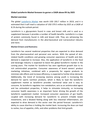 Demand from nutraceutical industry propels the Global Lactoferrin Market