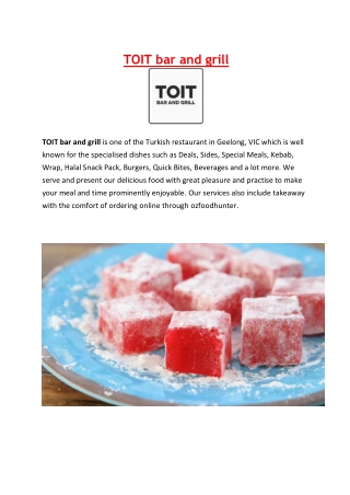 5% off – Toit Bar And Grill Geelong Takeaway Manu, VIC