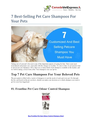 7 Best-Selling Pet Care Shampoos For Your Pets- CanadaVetExpress