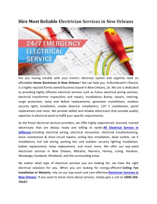 Home Electrician in New Orleans