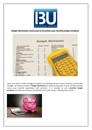 Budget Worksheet: Useful tool to formulate your monthly budget template