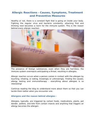Allergic Reactions - Causes, Symptoms, Treatment and Preventive Measures