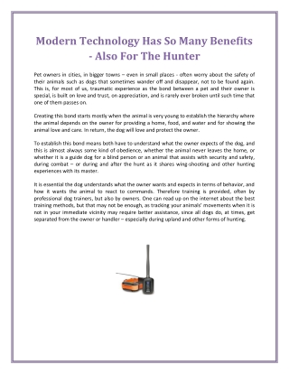 Modern Technology Has So Many Benefits - Also For The Hunter