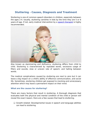 Stuttering - Causes, Diagnosis and Treatment