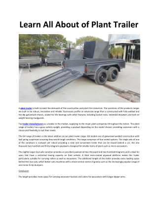 Learn All About of Plant Trailer