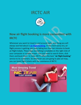 Now air flight booking is more convenient with IRCTC