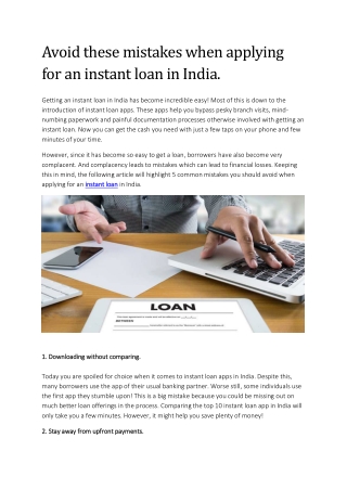 Avoid these mistakes when applying for an instant loan in India.