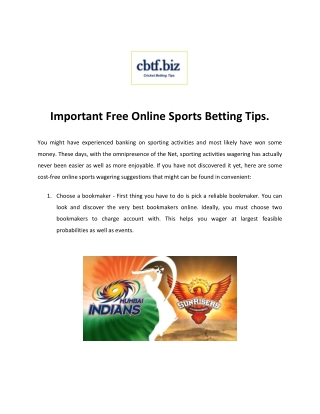 Free Cricket Betting Tips & Match Prediction - IPL Betting Tip - CBTF