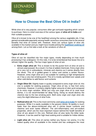 How to Choose the Best Olive Oil in India?