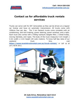 Contact us for affordable truck rentals services