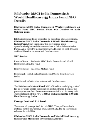 Edelweiss MSCI India Domestic & World Healthcare 45 Index Fund NFO Details