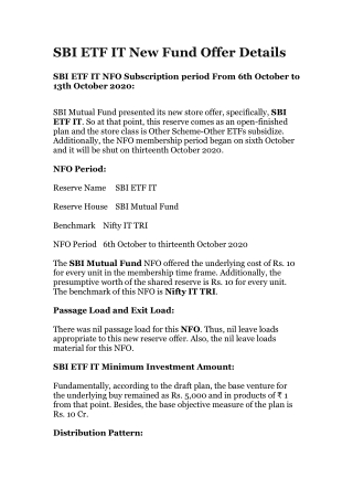 SBI ETF IT New Fund Offer Details