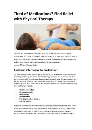 Tired of Medications? Find Relief with Physical Therapy