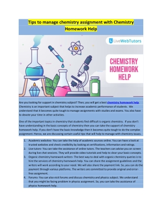 Tips to manage chemistry assignment with Chemistry Homework Help