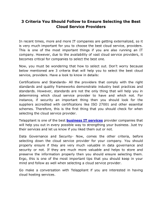 3 criteria you should follow to ensure selecting the best cloud service providers