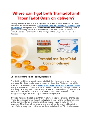 Where can I get both Tramadol and TapenTadol Cash on Delivery?