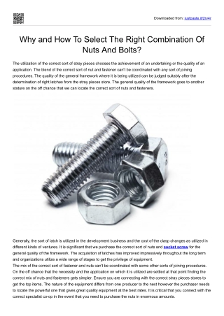 Why and How To Select The Right Combination Of Nuts And Bolts?