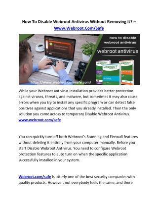 How To Disable Webroot Antivirus Without Removing It? – Www.Webroot.Com/Safe