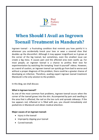 When Should I Avail an Ingrown Toenail Treatment in Mandurah?