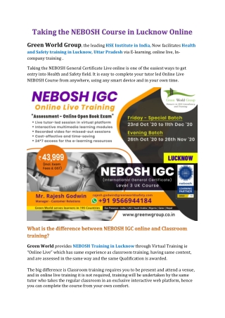 Taking the NEBOSH Course in Lucknow Online
