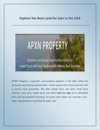 Explore the Best Land for Sale in the USA.