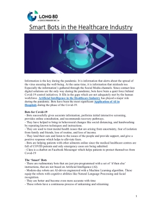 Smart Bots in the Healthcare Industry