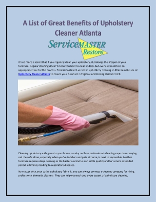 A List of Great Benefits of Upholstery Cleaner Atlanta