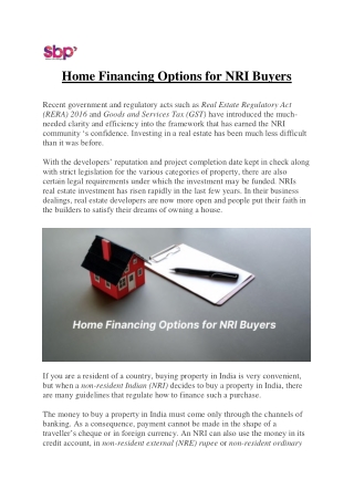 Home Financing Options for NRI Buyers