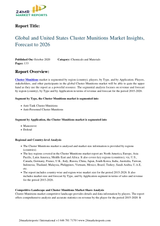 Cluster Munitions Market Insights, Forecast to 2026