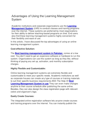 Advantages of Using the Learning Management System