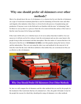 Why one should prefer oil skimmers over other methods?