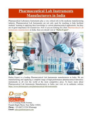 Pharmaceutical Lab Instruments Manufacturers in India
