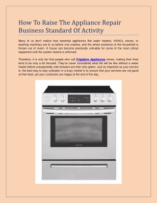How To Raise The Appliance Repair Business Standard Of Activity
