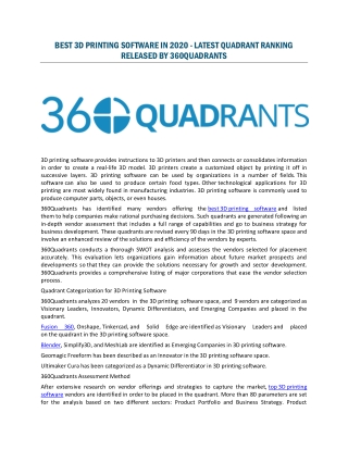 BEST 3D PRINTING SOFTWARE IN 2020 - LATEST QUADRANT RANKING RELEASED BY 360QUADRANTS
