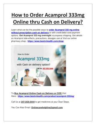 How to Order Acamprol 333mg Online thru Cash on Delivery?