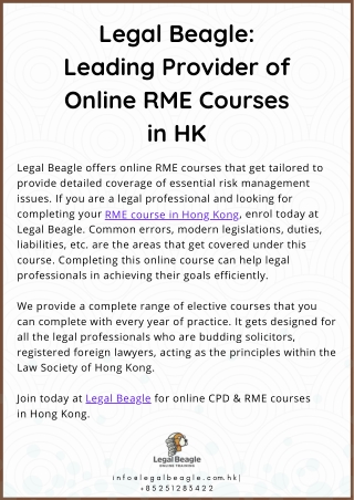 Legal Beagle: Leading Provider of Online RME Courses in HK